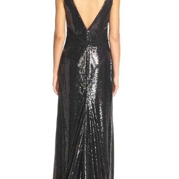 Vera Wang Black Mesh Inset Sequin Gown Long Dress Size 6 NWOT - Picture 12 of 15